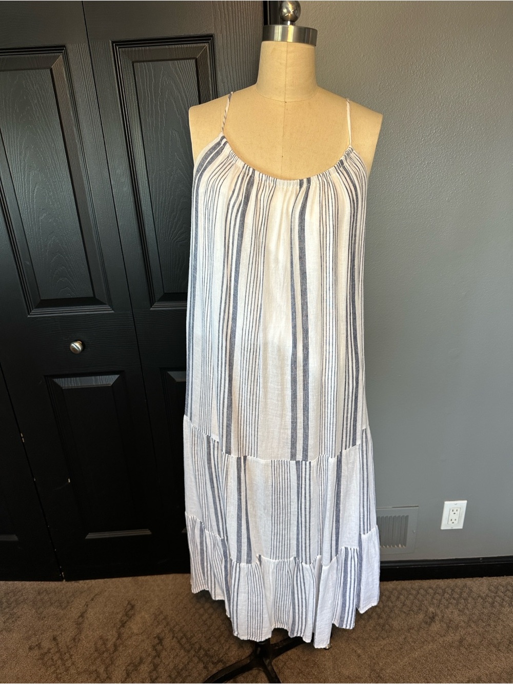 Rails White and Navy Striped Midi Dress
